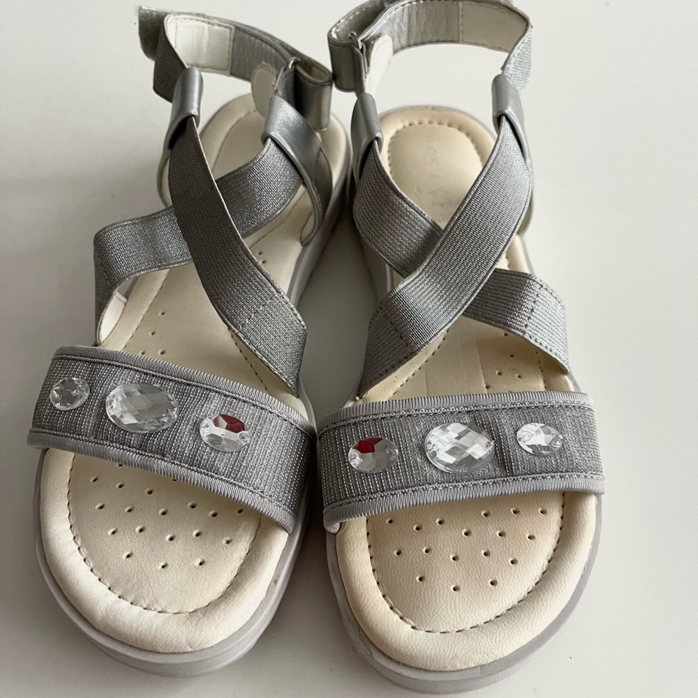 Italian Leather Geox Girl’s silver sandals 2,5